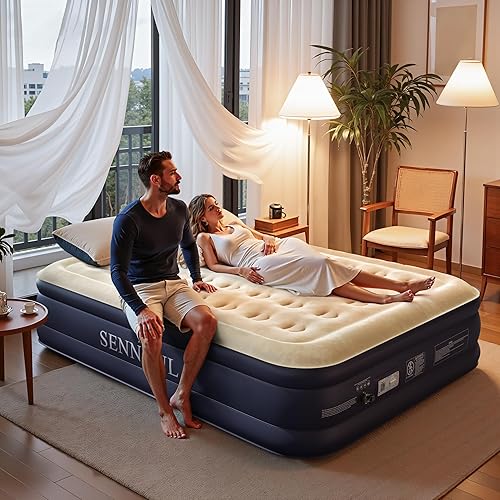 Miniatura 2 de Colchón de aire Queen con bomba incorporada 2 minutos autoinflable rápido, cama inflable máxima de 16 pulgadas650 libras, estabilidad durante toda