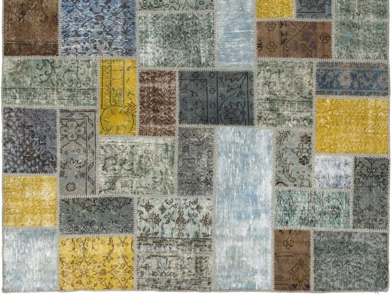 Contemporary Handmade Patchwork Rug, Wool and Cotton Turkish Carpet. Custom Colors & Sizes Available. D707
