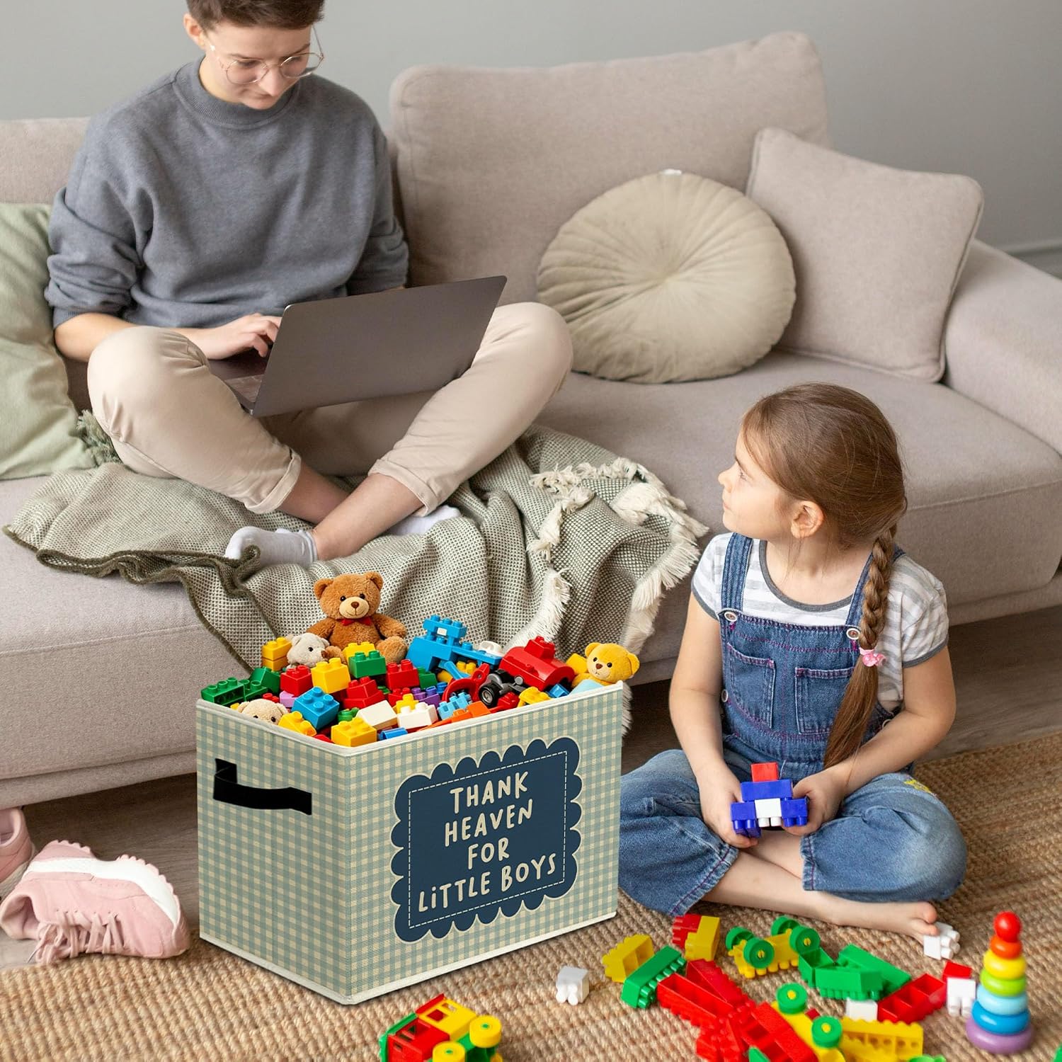 Rustic Thank Heaven for Little Boys Storage Bins Boxes with Handles image 4