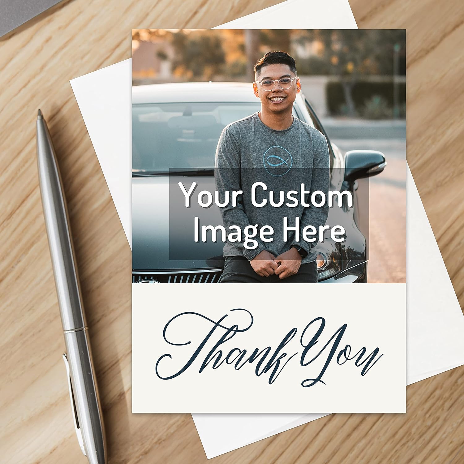 Simply Uncaged Christian Gifts Personalized Thank You Card Custom Your Photo Image Upload Your Text Greeting Card (Pack of 12)