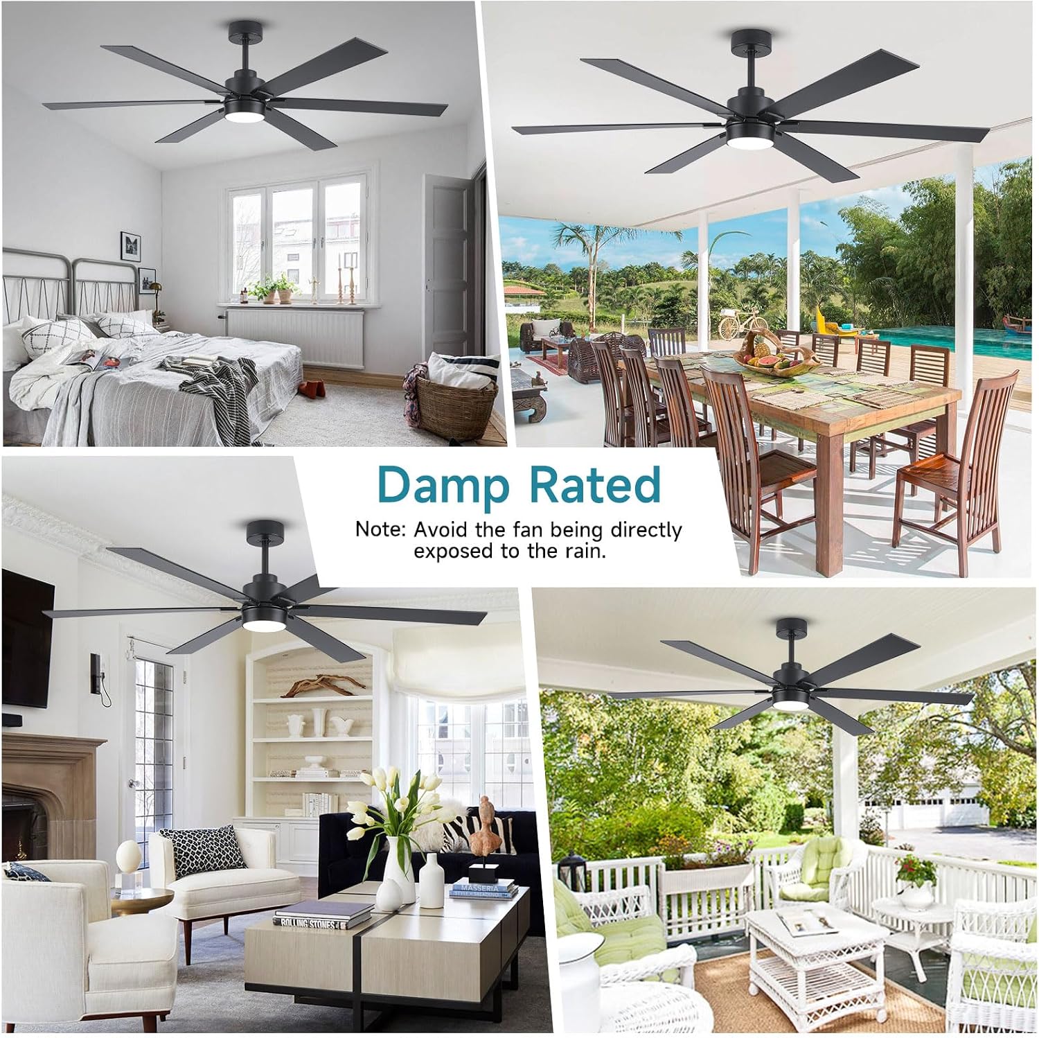 Large Ceiling Fans with Lights, 66 Inch Outdoor Ceiling Fan for Patio Waterproof, Large Airflow Black Modern Ceiling Fan with Remote 3 CCT for Indoor Outdoor Living Room Bedroom Farmhouse