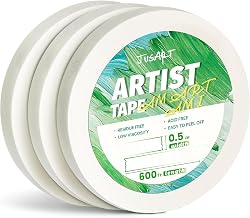 JusArt 3 Packs Watercolour Paper Tape,1/2" Wide, 600 Feet Long White Tape for Drawing Large Scale Painting Acid Free Low Tack