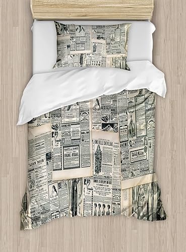 Miniatura 437 de Ambesonne Juego de funda de edredón de brújula, ilustración de mapa del mundo, marinero marítimo, equipo de vida monocromático, juego de ropa