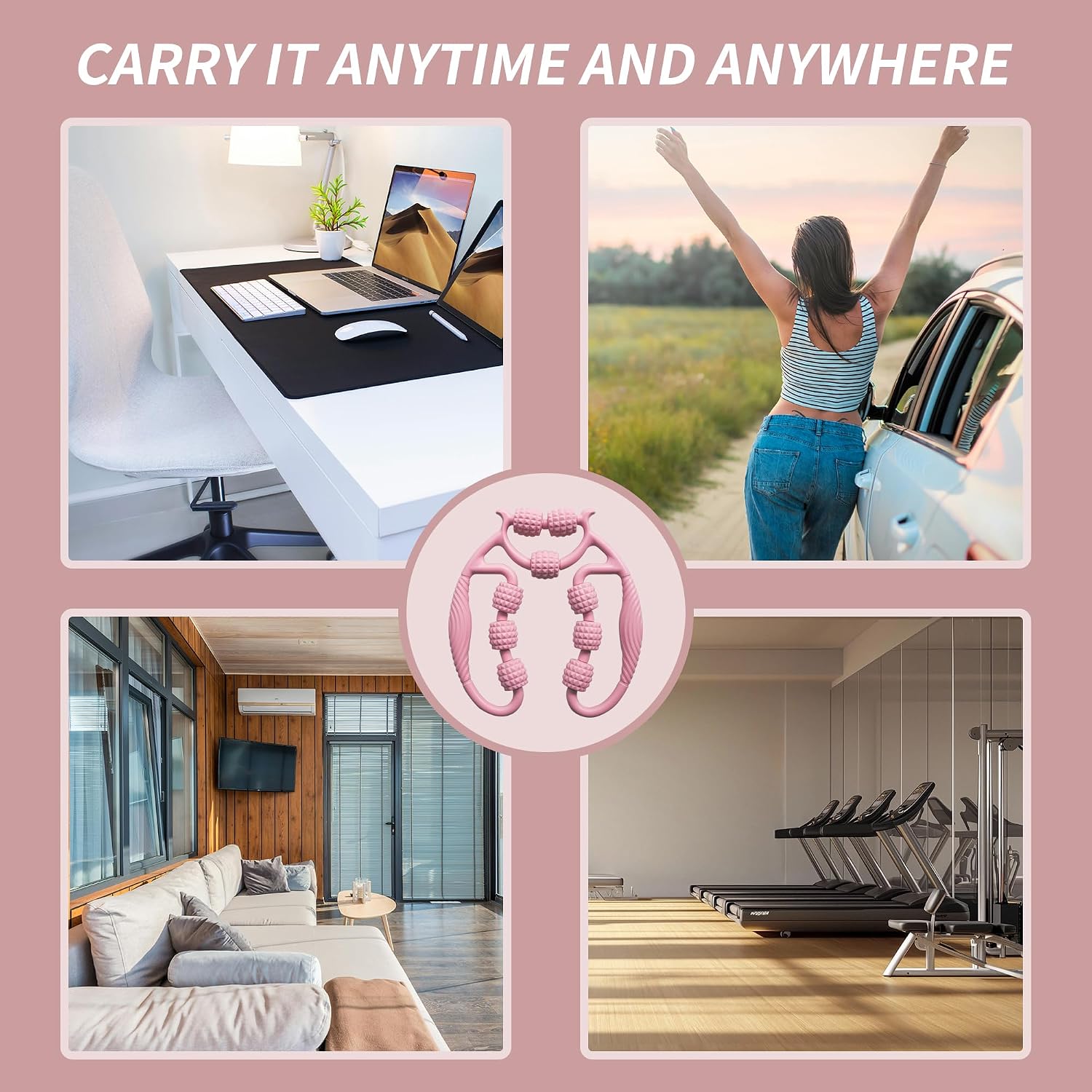 Nine-Wheel Muscle Roller - Arm & Leg Massager, Deep Tissue Massage Roller for Forearm, Legs, Calves, Arms - Trigger Point Foam Roller for Physical Therapy & Muscle Relief (Pink)
