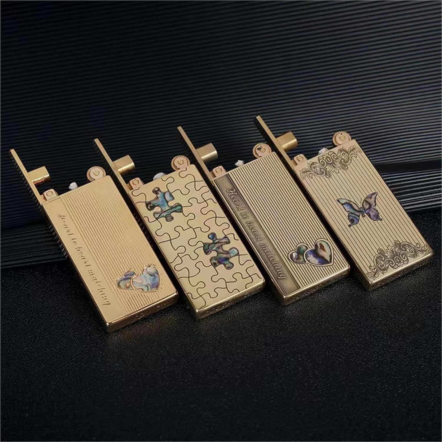 完全に密閉されたオイルタンク灯油ライター、昔ながらの砥石点火防風ソフト炎、コレクションやビジネスに最適です（ゴールド）(Gold1)