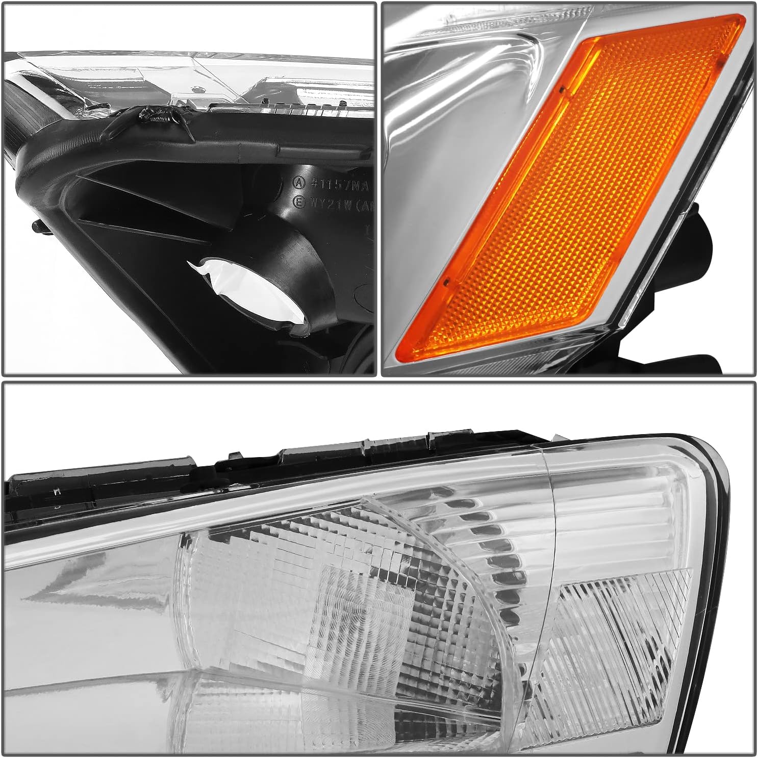 [Halogen Model] Factory Style L-Styling LED DRL Headlights Assembly with Compatible with Honda Accord 7th Gen UC1 03-07, Driver and Passenger Side, Chrome Housing Amber Corner