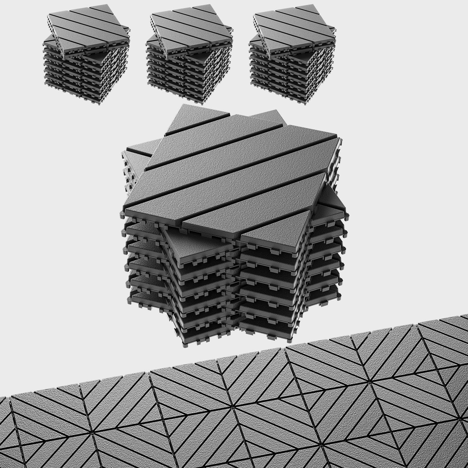 EchoDeck Interlocking Deck Tiles,9 Pack Patio Tiles Outdoor Interlocking All Weather,Patio Deck Tiles,12"x12",Woodgrain,Sturdy Base,Highly Durable,Stylish,Non-Slip,Faster-Drying,Efficient,Dark Grey