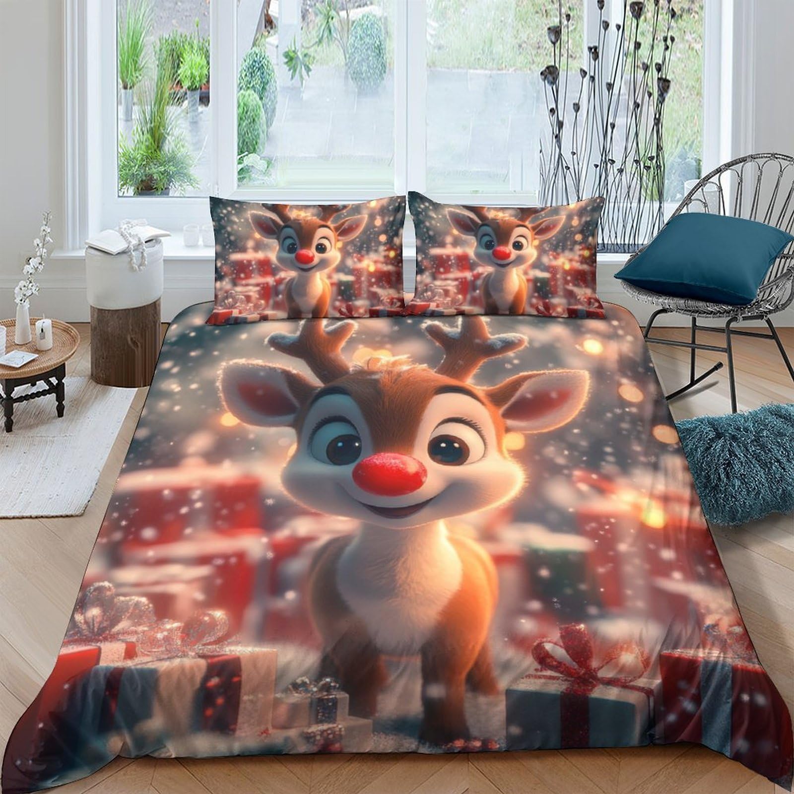 Ctjqhvkz Style-6 3D Printed Christmas Reindeer Fitted Sheet Microfiber Soft Bed Cover Festive Cartoon Decor For Bedroom Dorm Single（135X200cm）