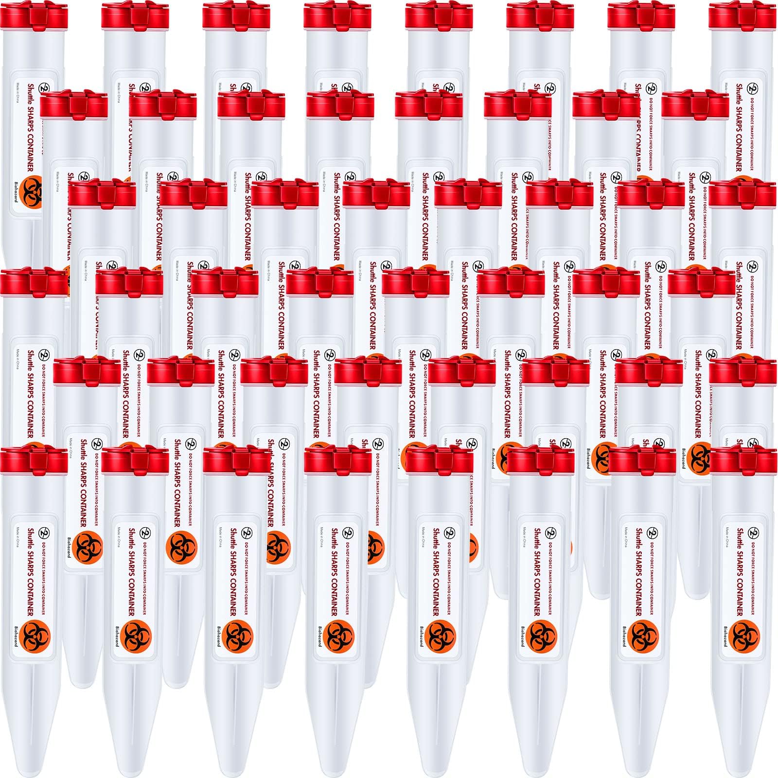48 Count Portable Transportable Sharps Container with Locking Mechanism Travel Small Single Use Syringe Needle Disposal Containers, 6.5 x 1.38 Inch