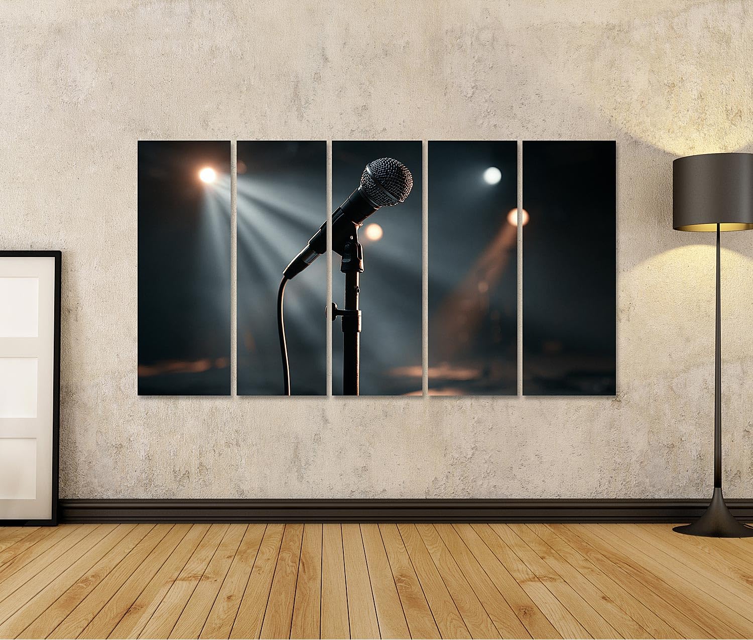 islandburner Bild auf Leinwand Dramatisches Konzert-Mikrofon Wandbild Wohnzimmer Für Musikfans - 5-teilig XXL
