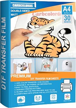Premium DTF Transfer Film Paper - A48.4" x 11.7" 30 Sheets Double-Side Matt Clear Pretreat Sheets -PET Heat Transfer Paper for Inkjet Printer Direct Print on T Shirts Textile