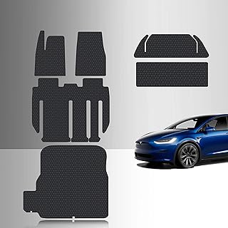 Floor Mats Accessories for Tesla Model X Long Range/Plaid 7 Seater All Weather Heavy Duty Black Rubber 2022 2023 2024 2025 (Complete Set)