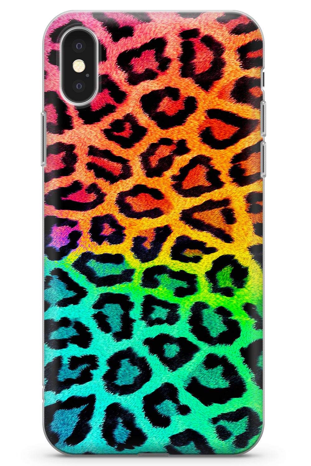 Rainbow Cheetah Slim Phone Case for iPhone Xs TPU Protective Light Strong Cover with Hot Fashion Wildlife Animal Print Cat Lion