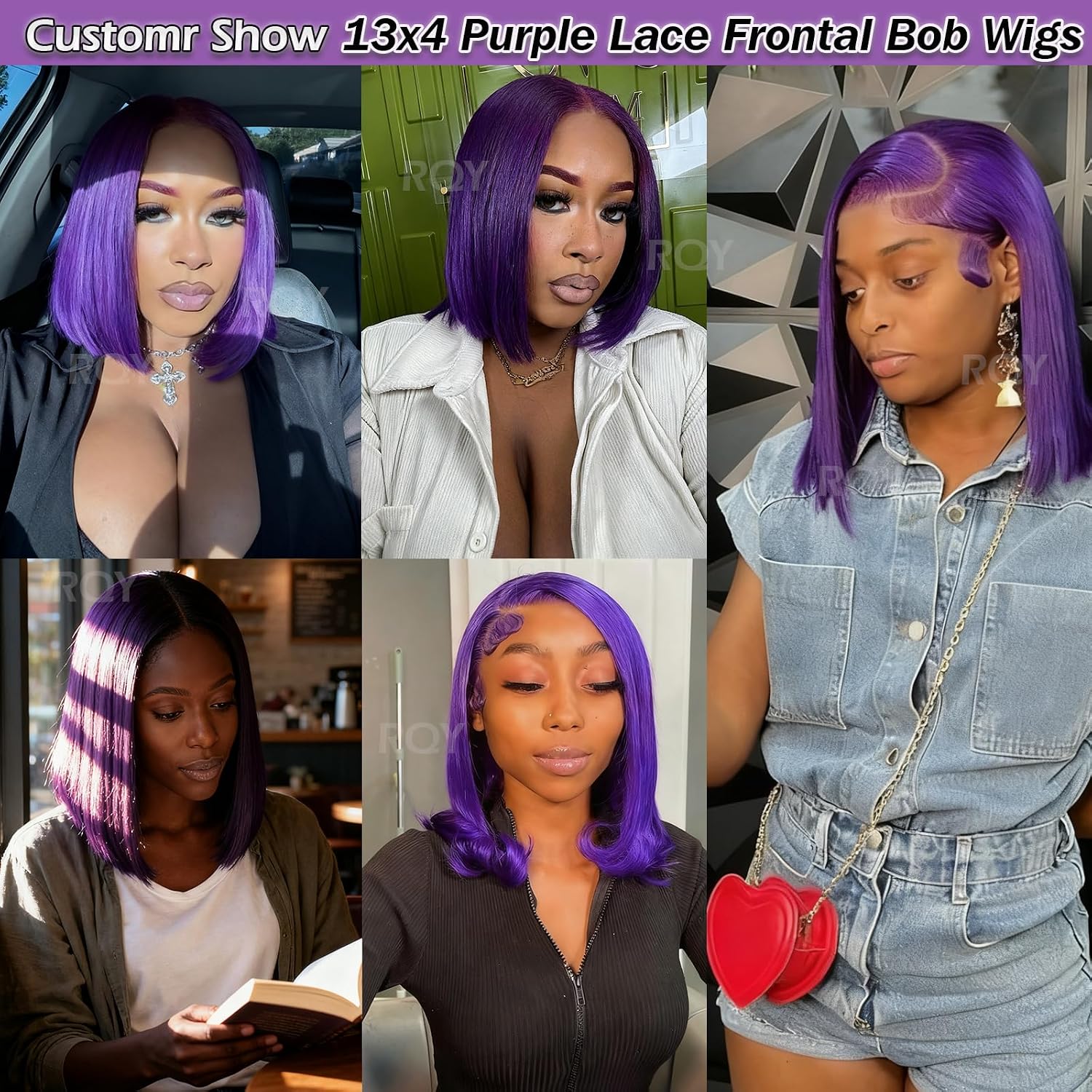 Dark Purple Human Hair Wig 13x4 HD Lace Frontal Short Straight Lace Front Bob Wigs for Black Women Pre Plucked Purple 13x4 Lace Front Drawstring Wig Human Hair 180% Density (Purple Bob Wig 10Inch)