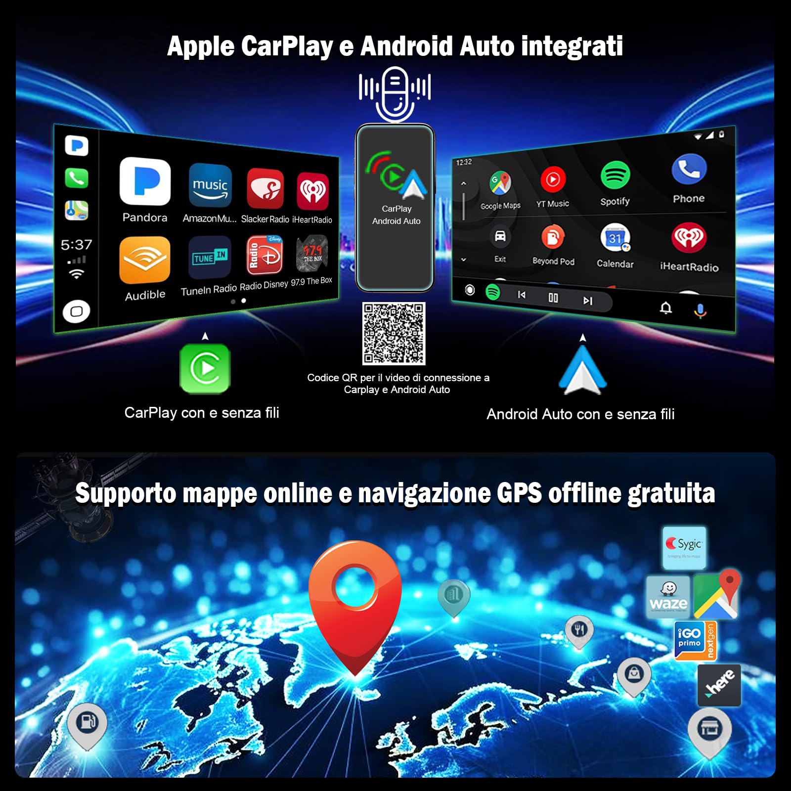 Qualcomm 8-Core 8GB RAM+128GB ROM Universal Android 16 Autoradio GPS Navigatore 7 pollici Schermo IPS 2 Din Supporto Bluetooth 5.1 CarPlay senza fili Android Auto WiFi 4G DSP FM RDS DAB+ USB OBD2