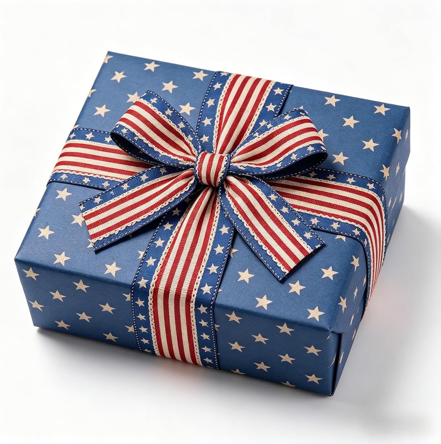 Songye Vintage Americana Stars and Stripes Wired Edge Burlap Ribbon 2.5 Inch x 10 Yards, Red White Blue Patriotic Ribbon for 4th of July Memorial Day Wreath Bow DIY Decor