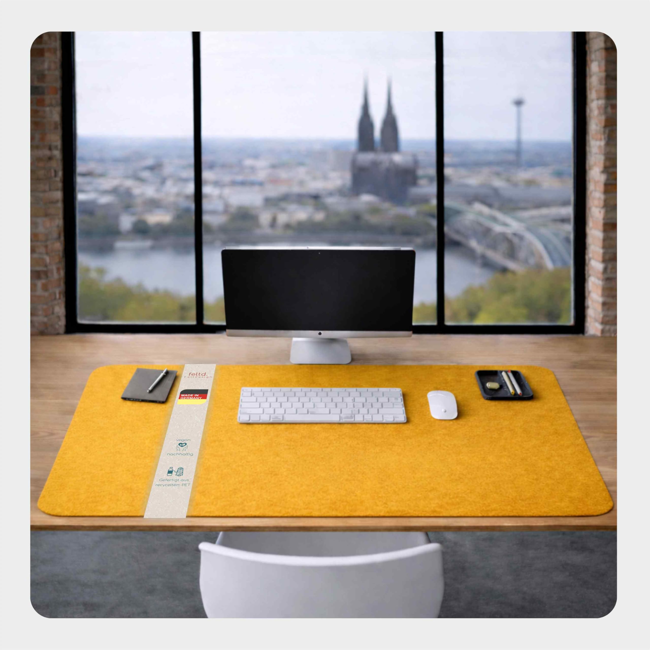 Feltd. Desk Mat 50 x 90 cm Made of rPET Felt - Extra Large, 96% GRS Certified, Includes Non-Slip Mat - Sustainable Premium Desk Mat from Cologne Manufactory (Curry)