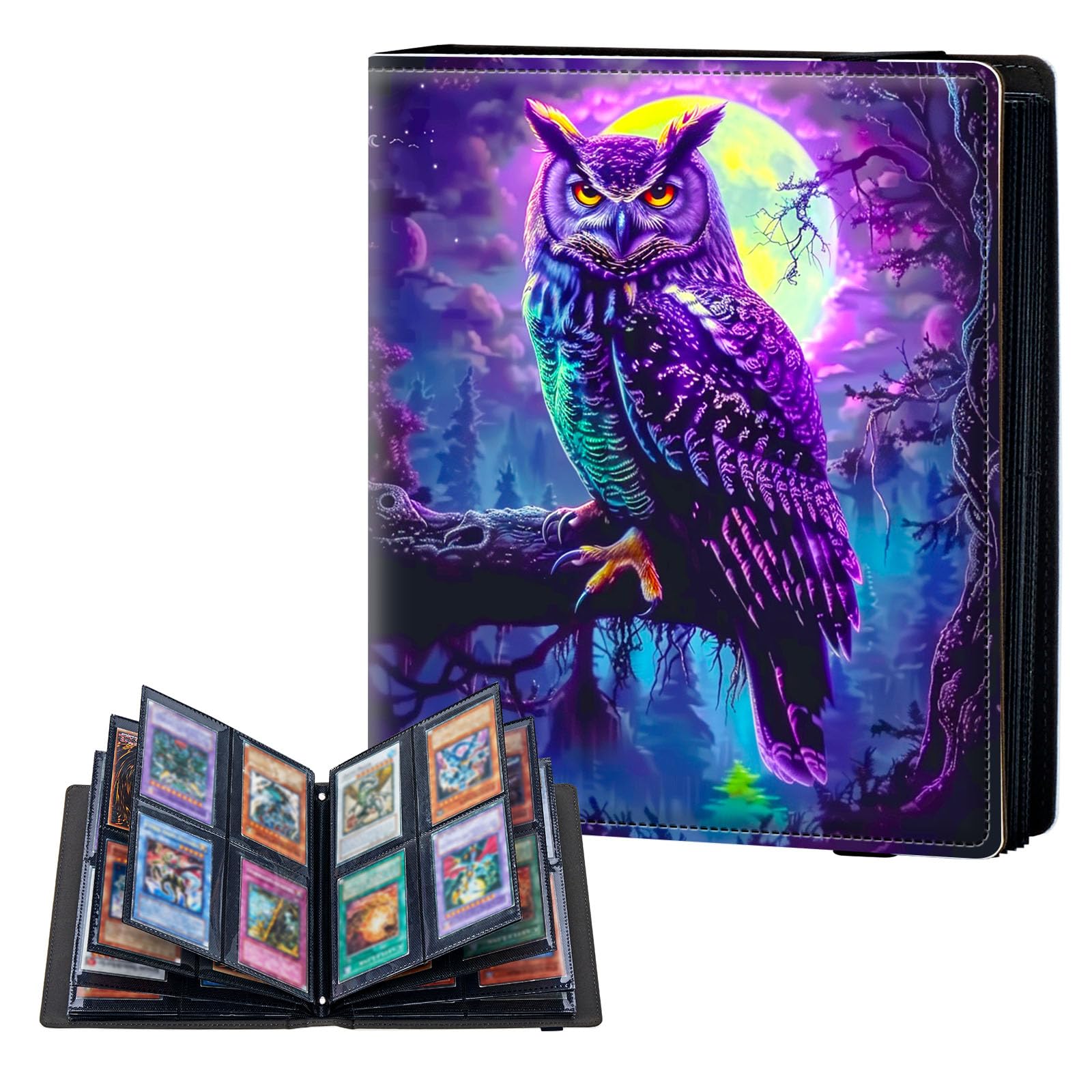 ETLKJVBL 4 Pocket Trading Card Binder, Card Collection Binder for TCG, MTG, Sports Cards, Baseball, Purple Owl Trading Card Book Holder for Collectors, Top Loader Binder