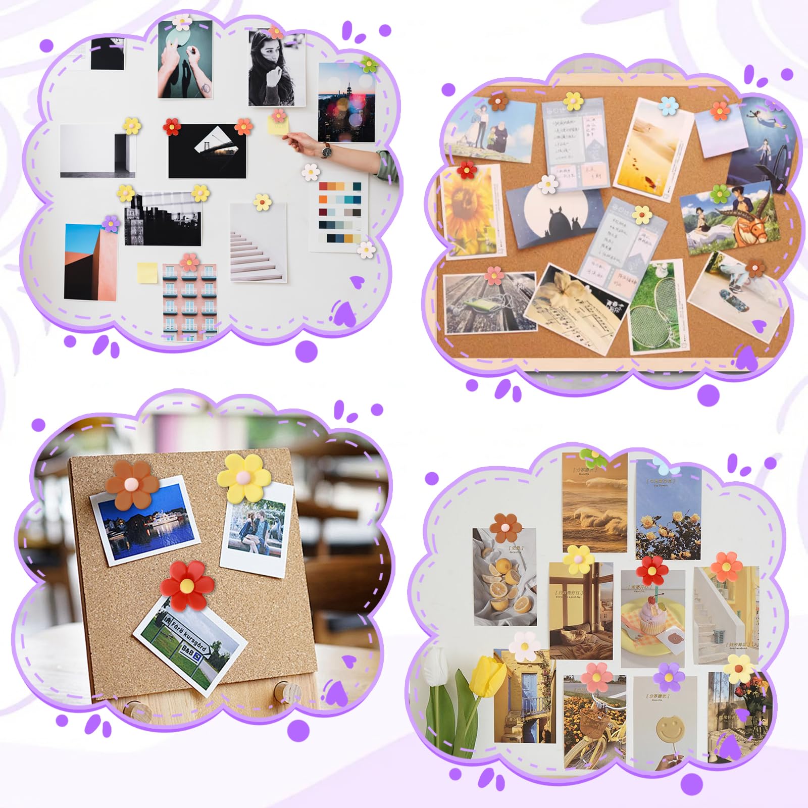 100 Stück Dekorative Pinnnadeln Mit Blumen-Motiv – Für Whiteboard, Korktafel, Pinnwand, In Blau