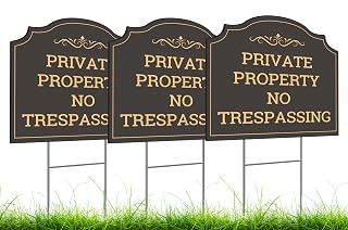 Set 3X Double Sided 12x12 Inches Private Property No Trespassing Signs with Metal Stakes - Personalized Property Plastic Signs for Home - No Trespassing Sign for House Front Yard for Outdoor or Indoor