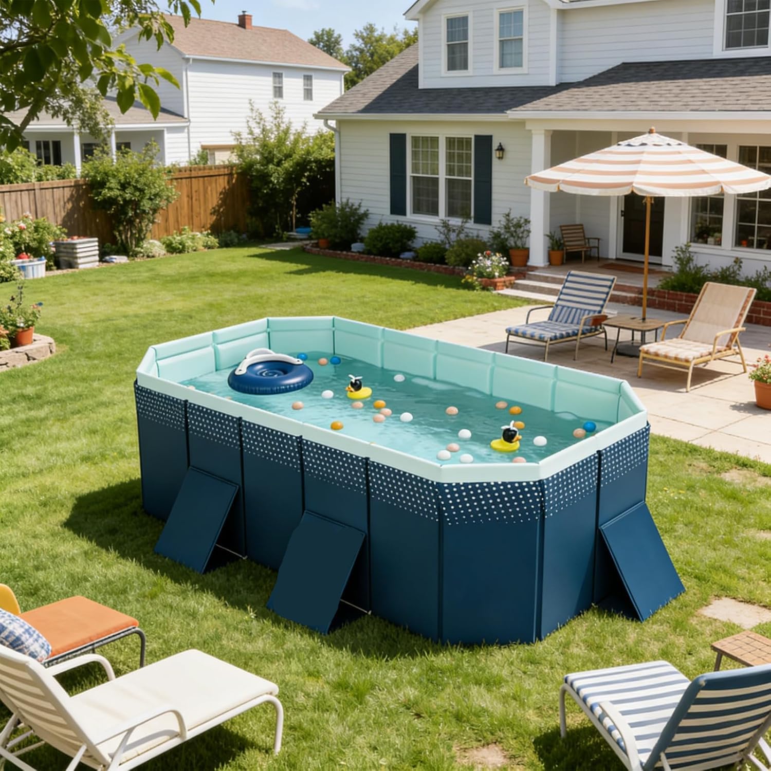 Piscina plástica Dura Plegable Grande al Aire Libre para los Adultos, Juego de Agua de Verano del Patio Trasero no Inflable de Servicio Pesado, 5.2ft
