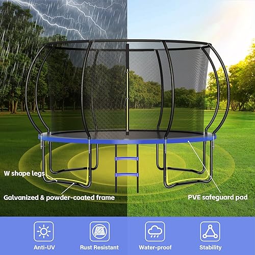 Miniatura 4 de Zevemomo Trampolín de 14 pies para niños y adultos, trampolín de 14 pies con postes curvos, red de cierre y escalera, capacidad de peso de 450