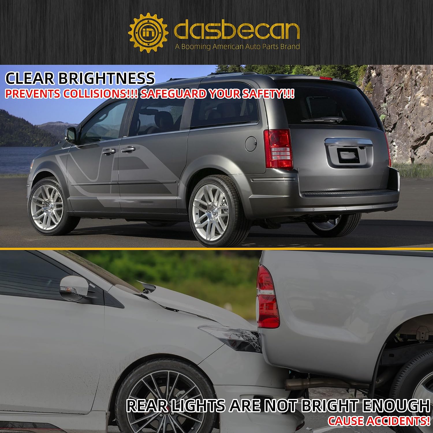 Dasbecan LED 3rd Third Brake Light Center High Mount Stop Light Compatible with 2008-2019 Dodge Grand Caravan 2008-2019 Chrysler Town & Country Replaces# 68083906AC 68083906AB