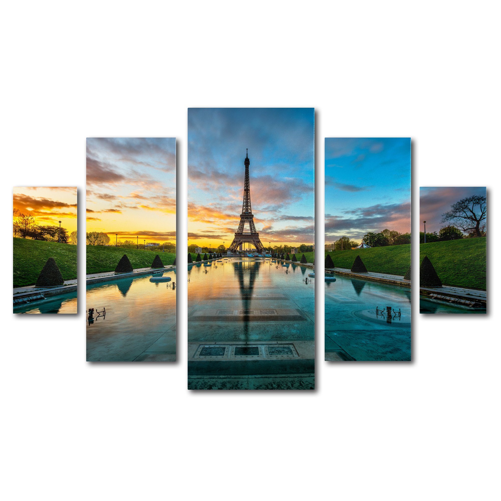 Sunrise in Paris 5-Panel Canvas Artwork Set by Mathieu Rivrin
