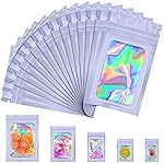 JETMORE 100 Pcs Mylar Bags, Smell Proof Bags Foil Pouch, Holographic Resealable Bags for Small Business, Candy Sample Jewelry Bag Sealable Packaging for Party Favor Food Storage (2.8x3.9in-Purple)