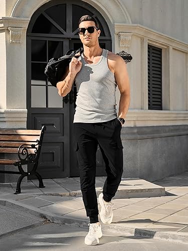 Miniatura 2 de Comdecevis Pantalones Jogger Cargo para Hombre Pantalones Deportivos Elásticos de Ajuste Ceñido Pantalones Tácticos con Bolsillos con Cremallera