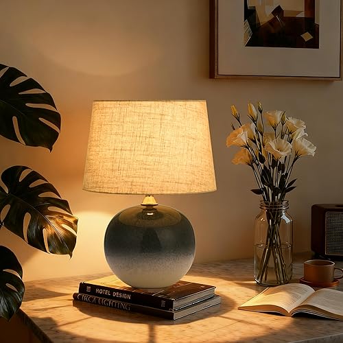 Miniatura 5 de Lámpara de mesa vintage de cerámica para sala de estar, lámparas de mesa modernas de cerámica de 16.3 pulgadas para dormitorio, mesita de noche