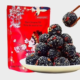 WEIJUEJIYI Black Sesame Pill 7.05oz 20 pieces Black Mulberry, Black Sesame, Red Date, Walnut and Goji Berry Sesame Pill, Pure Handmade Taste Mellow, Sweet and Nutritious