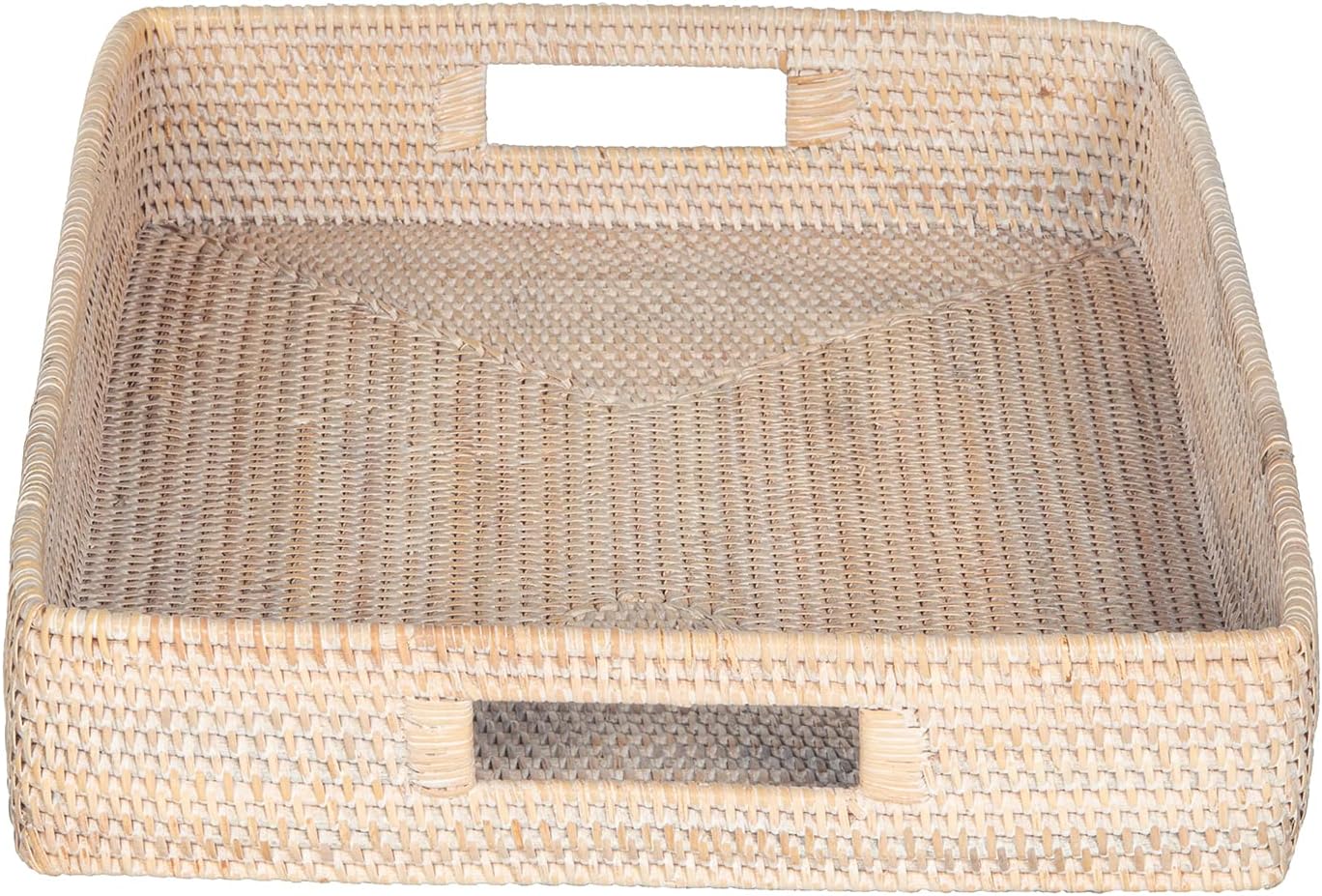KOUBOO Laguna Serving Tray – Versatile Decorative Tray for Kitchen Table, Coffee Table, Food Serving, Breakfast Tray, Home Decor–Rattan, Wicker Tray, Off-White/Latte