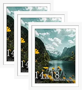 Picrit 14x18 Picture Frame 3 Pack, White Poster Frame, Display Poster 12 x 16 with Mat or 14 x 18 without Mat for Horizontal or Vertical Wall Mounting
