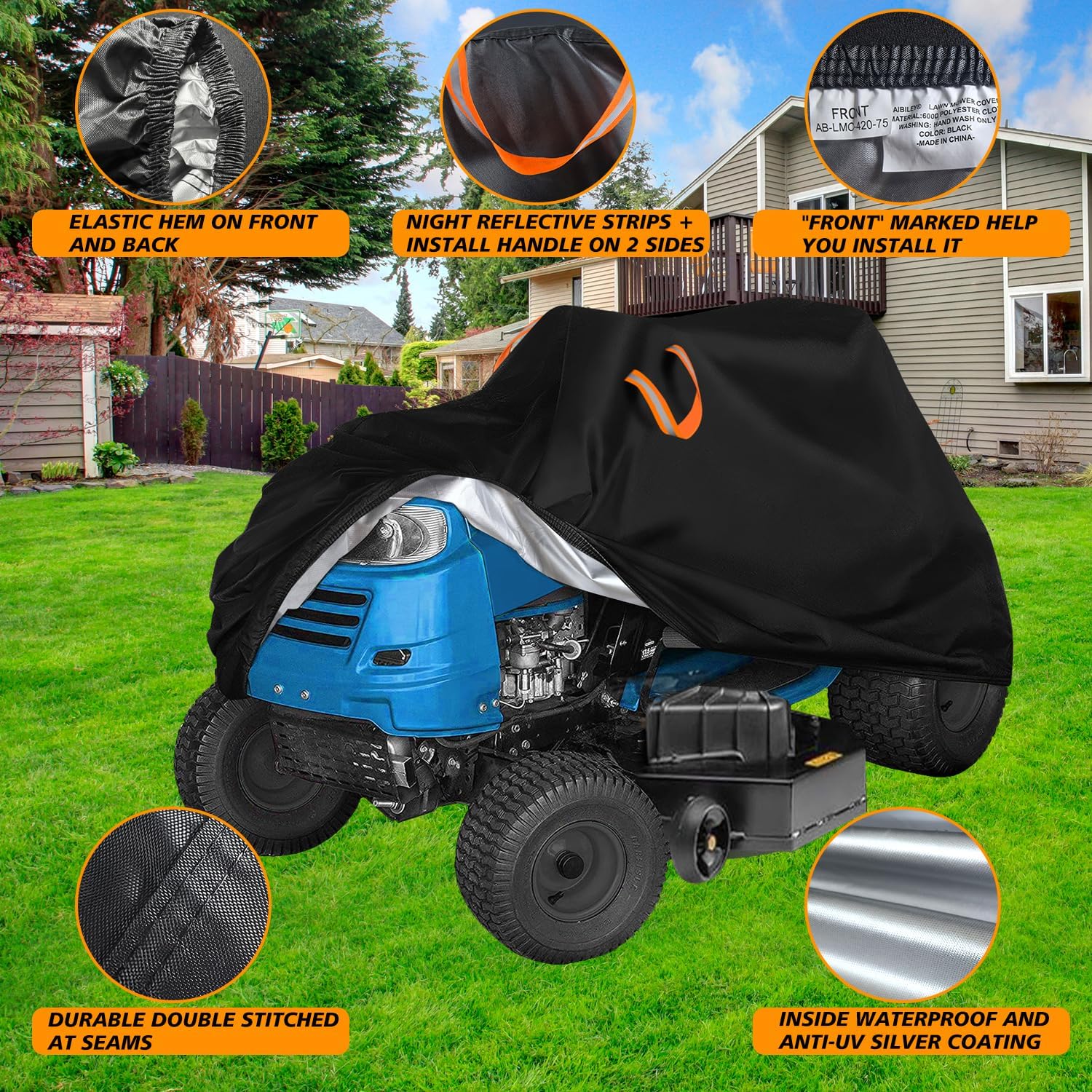 Riding Lawn Mower Cover,Fits up to 54" Decks Lawn Mower Cover Waterproof Durable 210D Polyester,Anti-UV Windproof,Lawnmower Tractor Covers for Outdoor,with Buckles, 72"Lx54"Wx46"H
