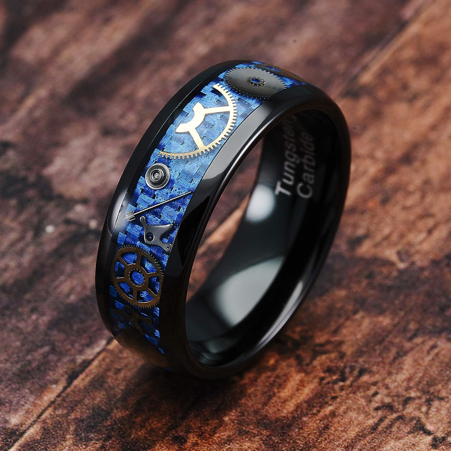 100S JEWELRY Steampunk Gear Tungsten Rings For Men Wedding Band Promise Engagement Size 6-16