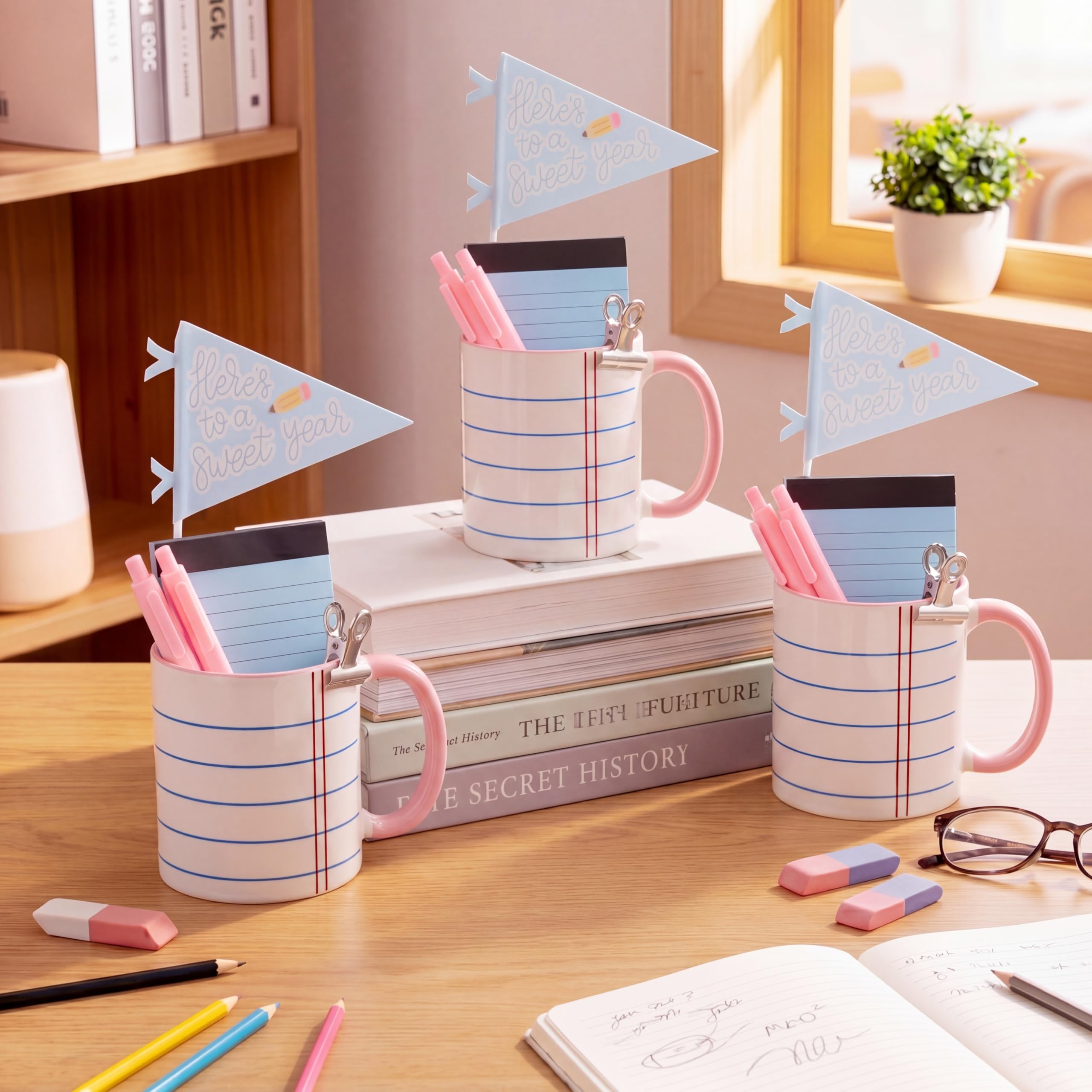 Juego de 18 tazas de agradecimiento para profesores, juego de regalo con forro para cuaderno, tazas de café, bloc de notas, portapapeles, bandera para mujeres, regalo de agradecimiento para