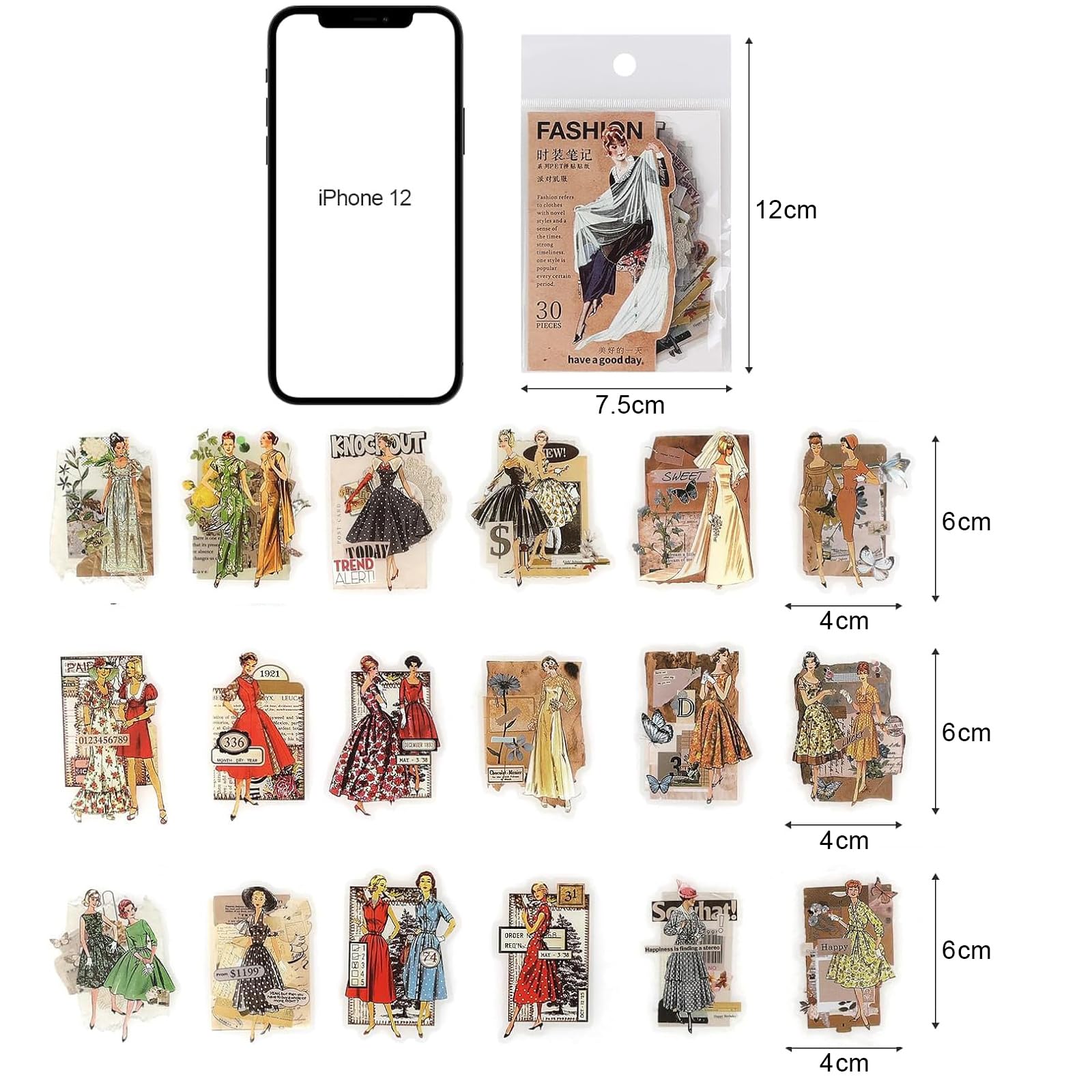 Set 120 Adesivi Trasparenti Vintage Per Donne E Ragazze - 40 Design Unici In PET Per Journaling, Album, Biglietti, Dimensioni 6,3x3,8 Cm