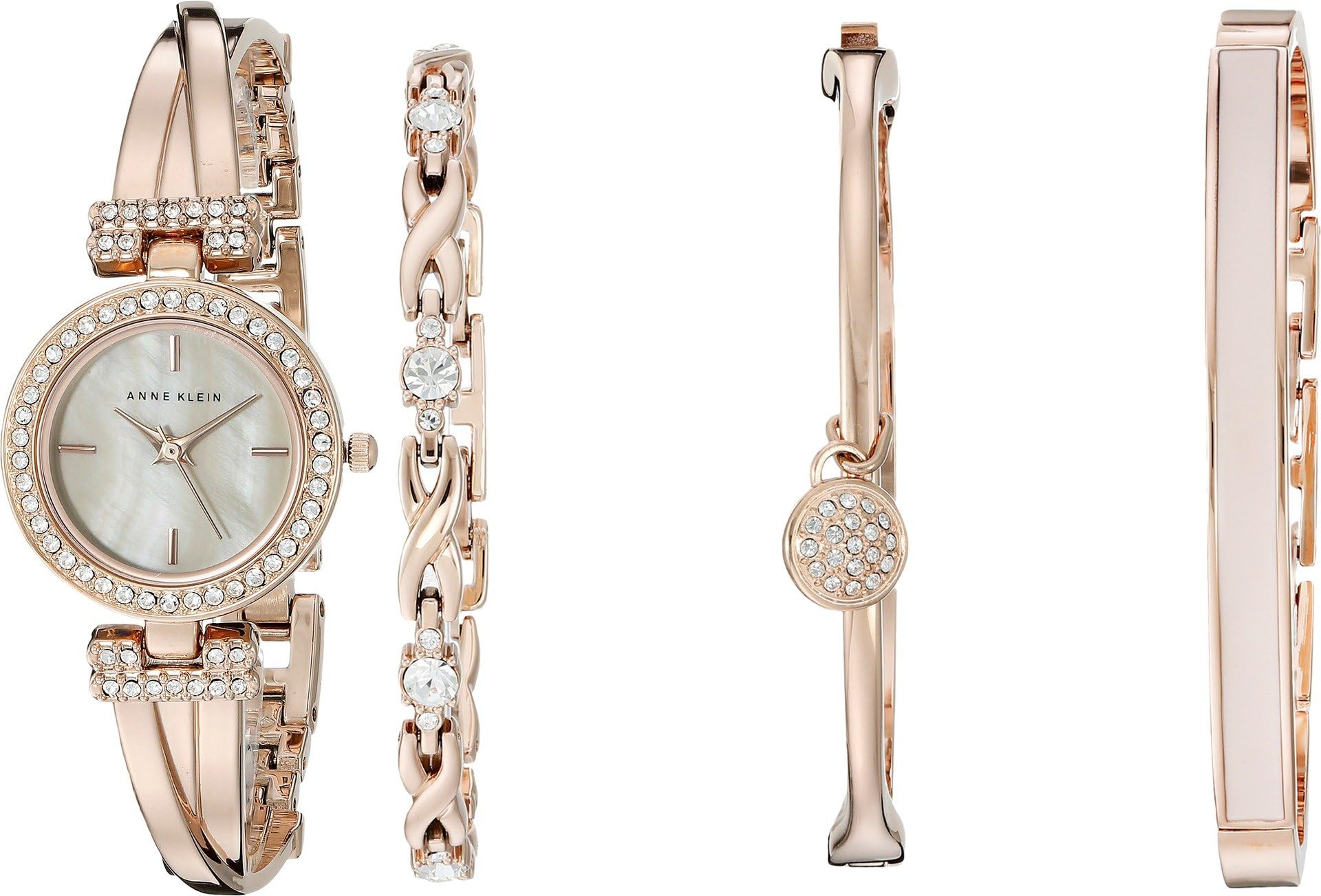 Women's Premium Crystal Accented Bangle Watch and Bracelet Set, AK/2238