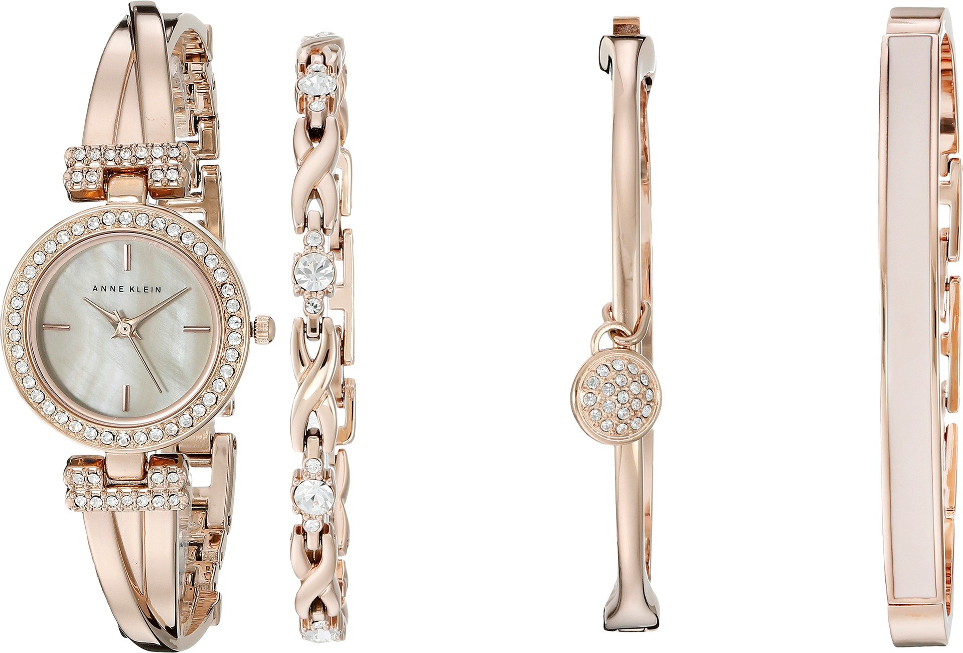 Anne Klein Women's AK/2238RGST Crystal Accented Rose Gold-Tone Bangle Watch and Bracelet Set
