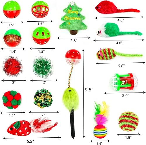 Miniatura 3 de CHIWAVA Paquete de 17 bolsas de juguete de Navidad para gatos, surtido de juguetes variados, juego interactivo para gatitos