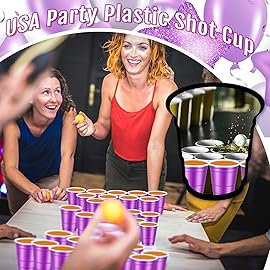 Roshtia 100 Pack 2 oz Christmas Plastic Shot Cups, Mini Disposable Shot Glasses 2 oz Party Cups for Wedding Christmas Winter Party, Beer Taste Serving, Snacks(Purple)