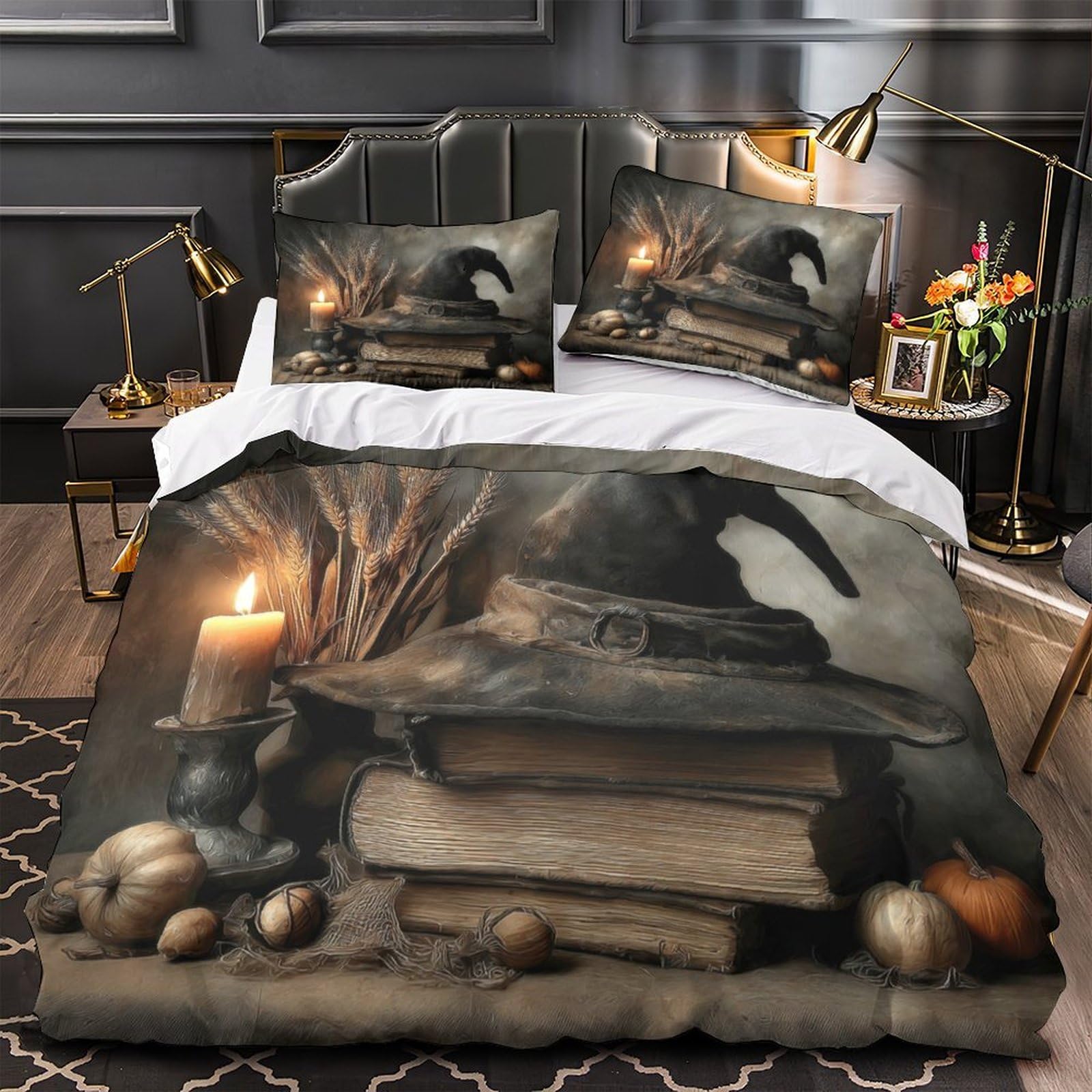 Housse de couette jardin botanique pour chambre adulte motif glycine en relief