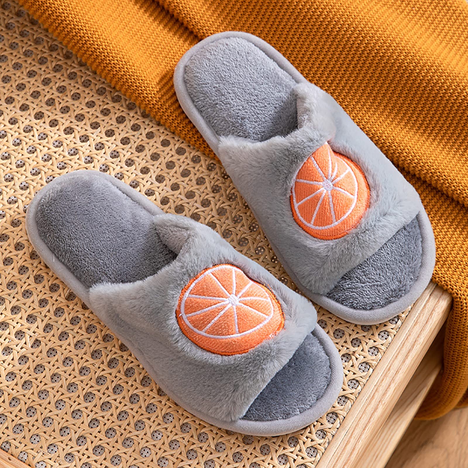 Generico Chanclas de casa para mujer de verano de algodón - Sandalias bajas para mujer con banda ancha sandalia deslizantes abiertas pantuflas de color liso cálido Slippers para impresión ligeras y