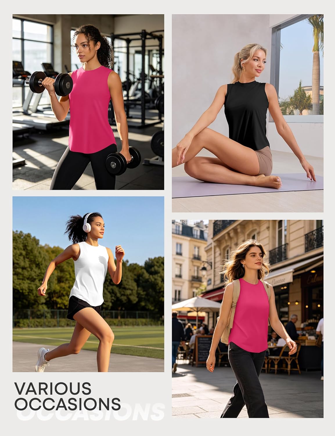 3 Pack Workout Tops for Women Athletic Running Yoga Tank Tops Loose Fit Sleeveless Sports Tennis Gym Shirt Quick Dry