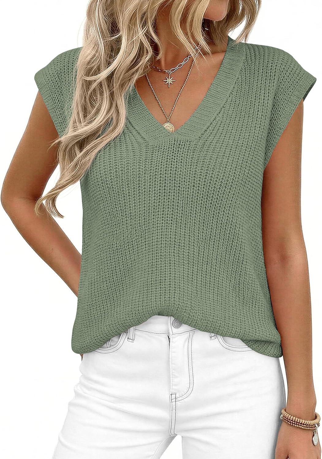 PRETTYGARDEN Women's 2026 Lightweight Sweaters Vest Spring Trendy Cap Sleeve V Neck Knit Tank Tops Summer Going Out Outfits - Image 6