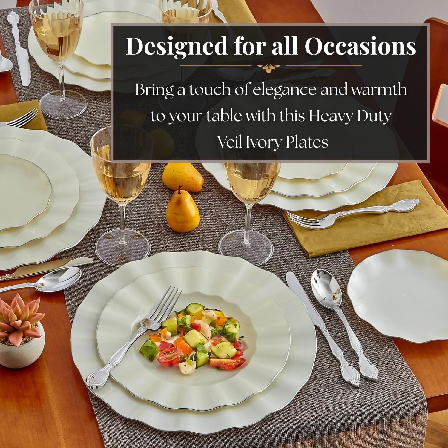 Silver Spoons Round Ivory Wavy Plastic Salad Plates - 8.75” (Pack of 20) - Durable Plates - Perfect for Birthdays, Baby Showers, and Themed Events - Image 2