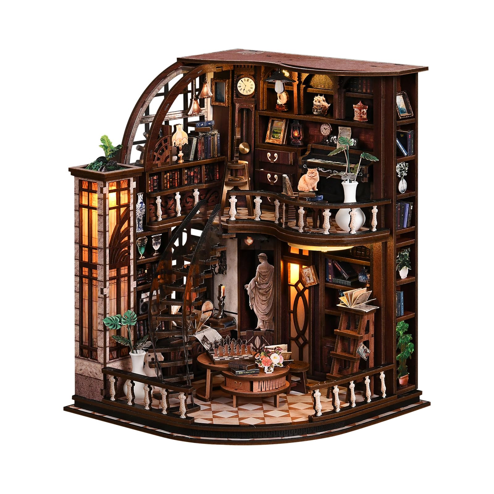 BATTREVO Book Nook Bausatz-Libreria Bacchus- DIY Miniatur-Holzpuzzle，Vintage Bücherzimmer mit LED-Beleuchtung，nook art，bookshelf miniature，Regalo di Natale per il compleanno