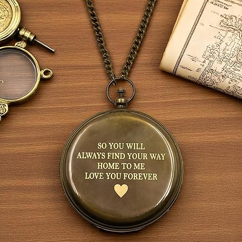 Miniatura 5 de Brújula de reloj de sol grabado Love You Forever con funda de cuero, regalo inspirador para viajeros, aventureros, novios, bautizos, bodas o él |