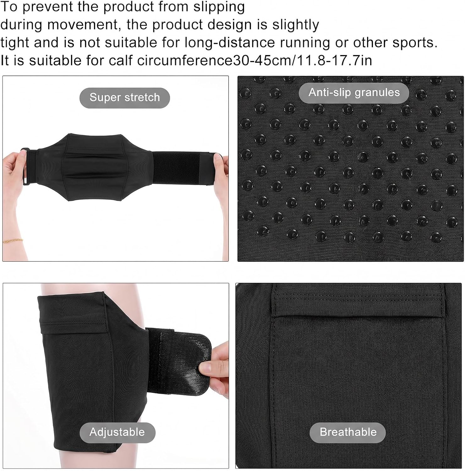 Amabro Leg Phone Holder Cell Phone Thigh Holders Ankle Wallet Non Slip Armband Straps Adjustable Sport Leg Arm Pouch Storage Bag Running Hiking Workout Walking Hiking Equestrian(Black,30-45cm)